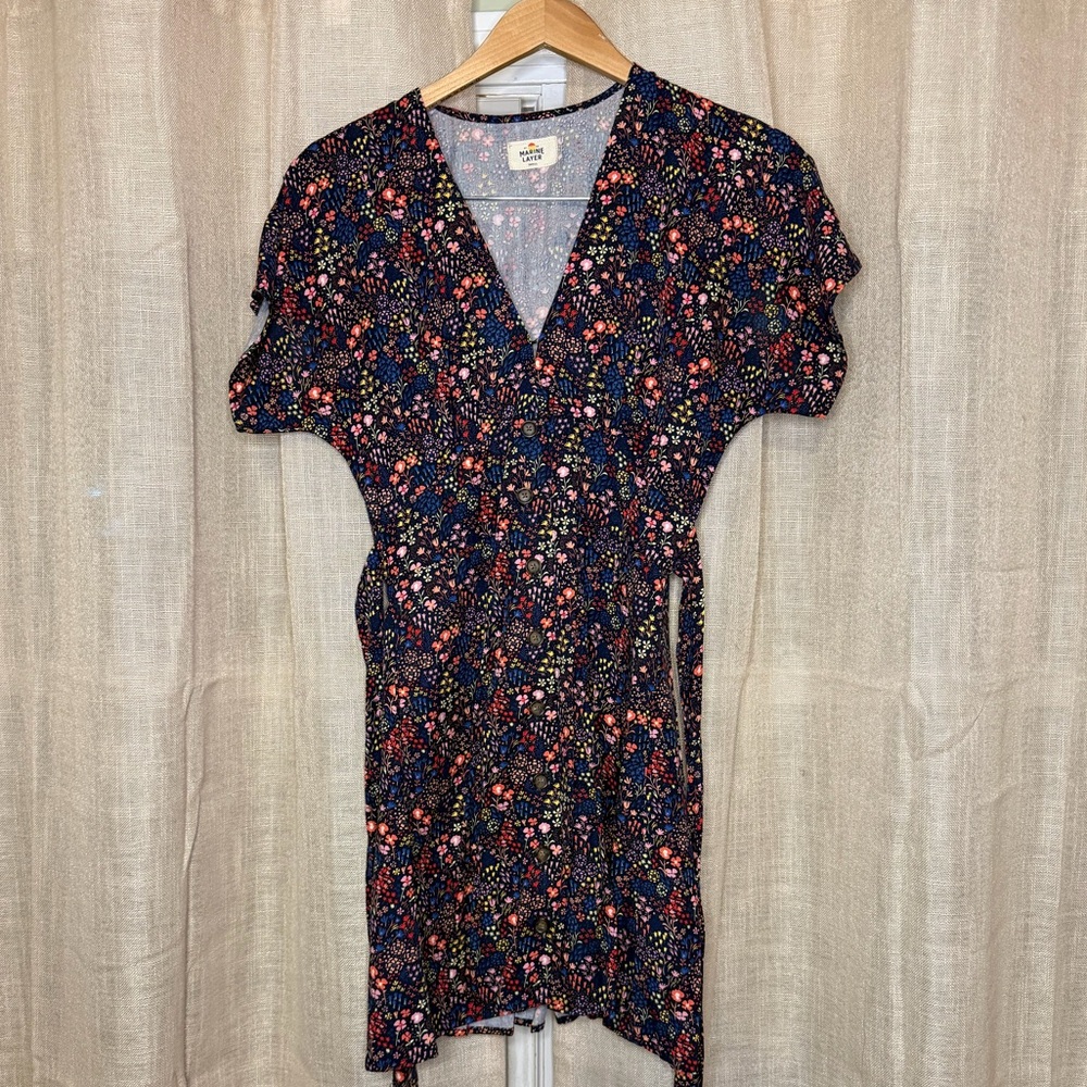 Marine Layer Asymmetrical Floral Dress - Navy and Red